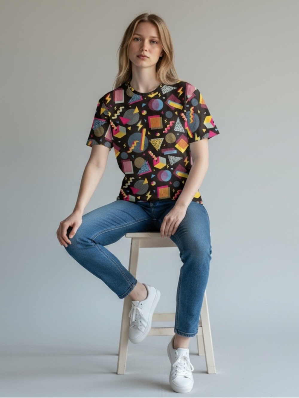 80’s Party Colorful Geometric Kids Large  T-Shirt